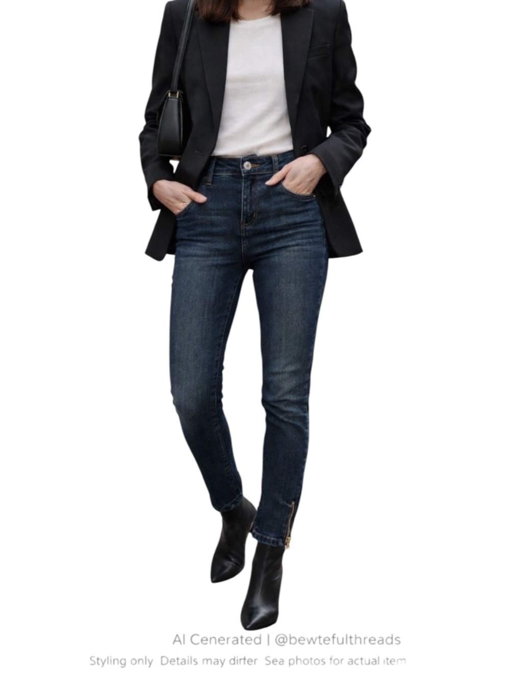 Mango ISA Skinny Jeans Size 4 Dark Wash Ankle Zip Minimalist Chic